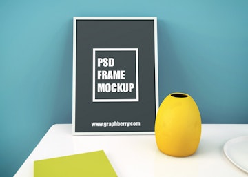 Picture Frame on Table PSD Mockup